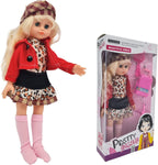 72 Pieces Blond Hair Poseable American Dolls with Hat (Leopard Dress & Red Jacket Pretty Doll 14Inch Size with Accessories Toys For Girls)