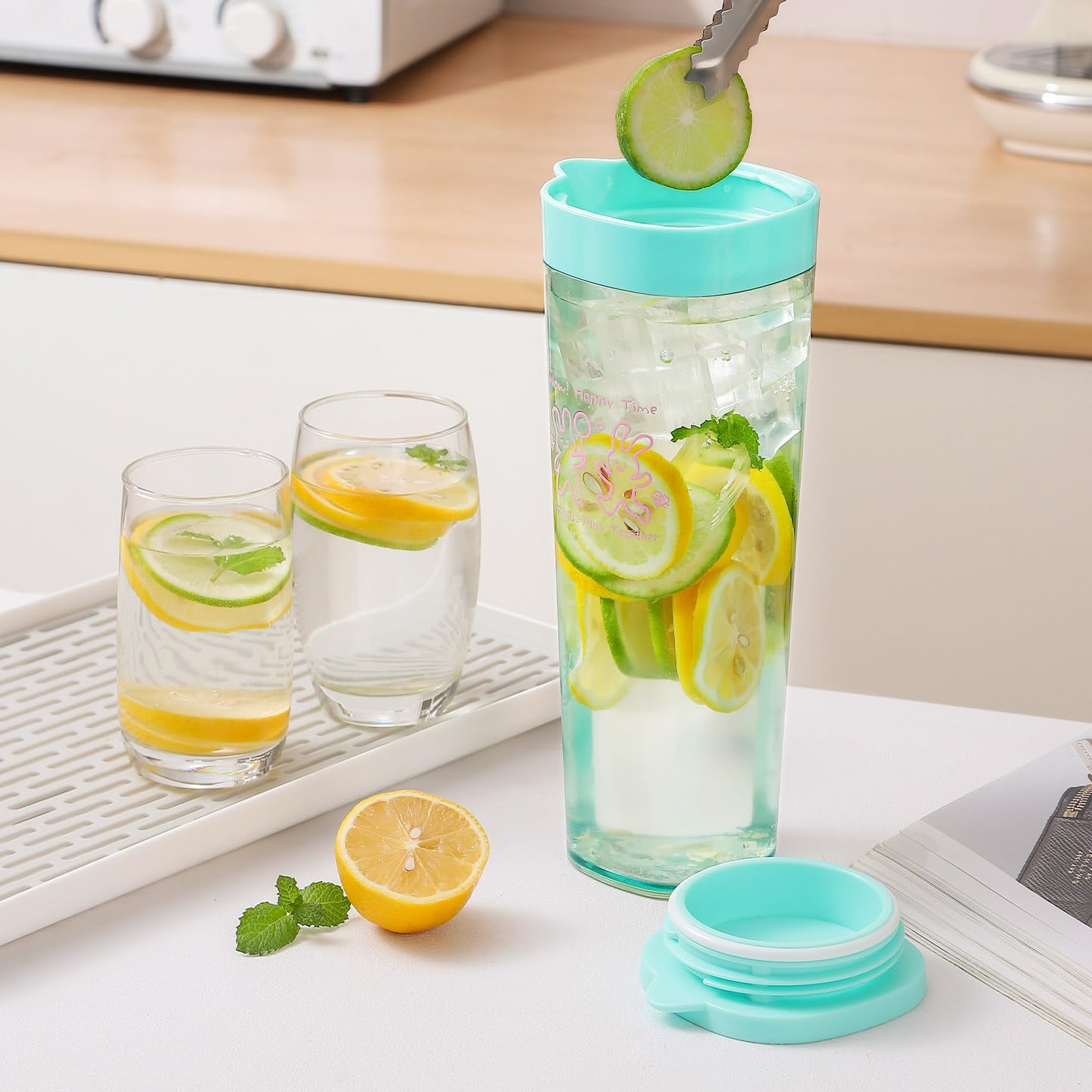 96 Pieces Tea Filter Cooling Kettles (Infuser Design in Lake Water Blue & Mint Green – 1.5L)