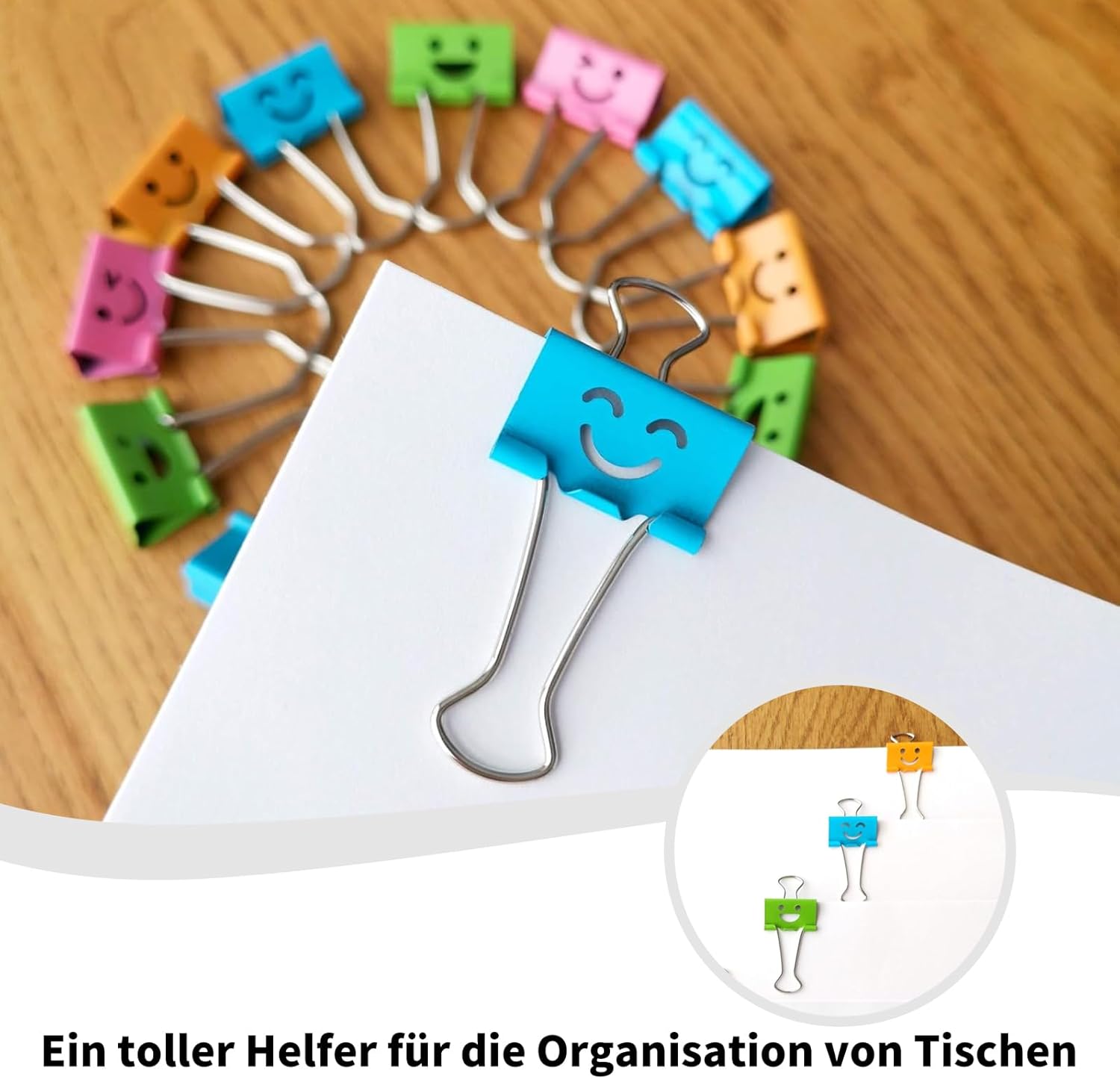 120 Pieces 6 Pieces (32mm Binder Clips with Emoji & Assorted Colors for Office Use)