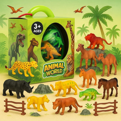Premium Plastic Animal Toy Set - Includes Hippo, Giraffe, Camel, Horse, Tiger, Lion, Elephant & More - Educational & Fun Wildlife Figures for Kids