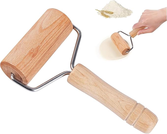 Fitto 10cm Wooden Rolling Pin - Premium Quality Baking Tool for Pastry, Dough, and Pizza - Durable, Easy to Clean, Perfect for Kids and Adults, Non-Stick Surface, Kitchen Essential