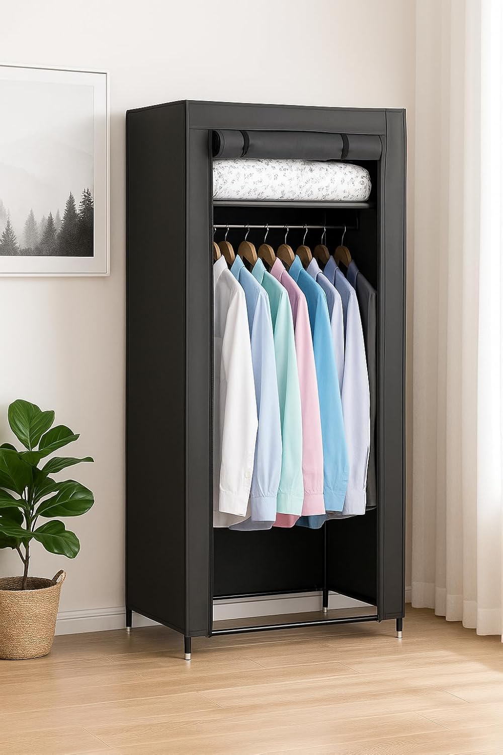 60 Pieces Closet Wardrobes (Portable – Metal Shelves – Dustproof Cover – 41.73x17.72x65.35 in – Black)