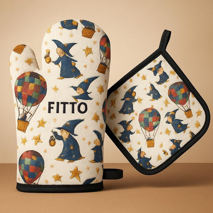 Oven Mitt and Pot Holder Set - Elegant Quilt & Reversible Design with Non-Slip Grip, Heat-Resistant Cotton Kitchen Essentials (Glove 17x32 cm, Pot Holder 20x20 cm)