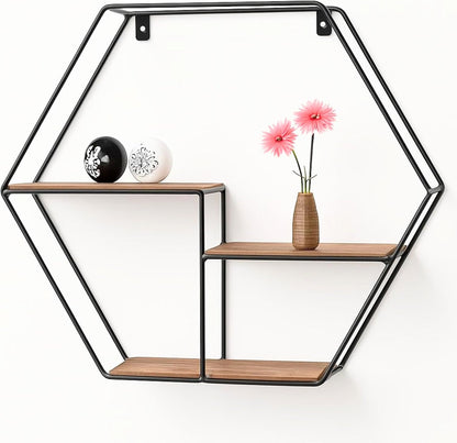 Metal Wire Hexagonal Wall Display Shelf for Home Decor