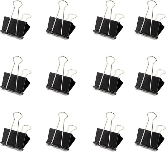 Fitto Binder Clips - Heavy Duty Metal Clamps for Organizing Papers, Files, Office Supplies, and Schoolwork - Durable, Reusable, Ideal for Home, Office, and Classroom Use (12Pcs 19mm, Black)