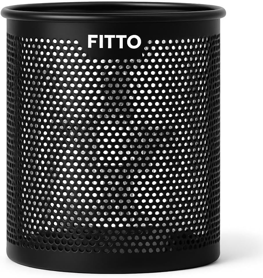 Round Pen Holder 10x8cm Black for Office Desk Organization