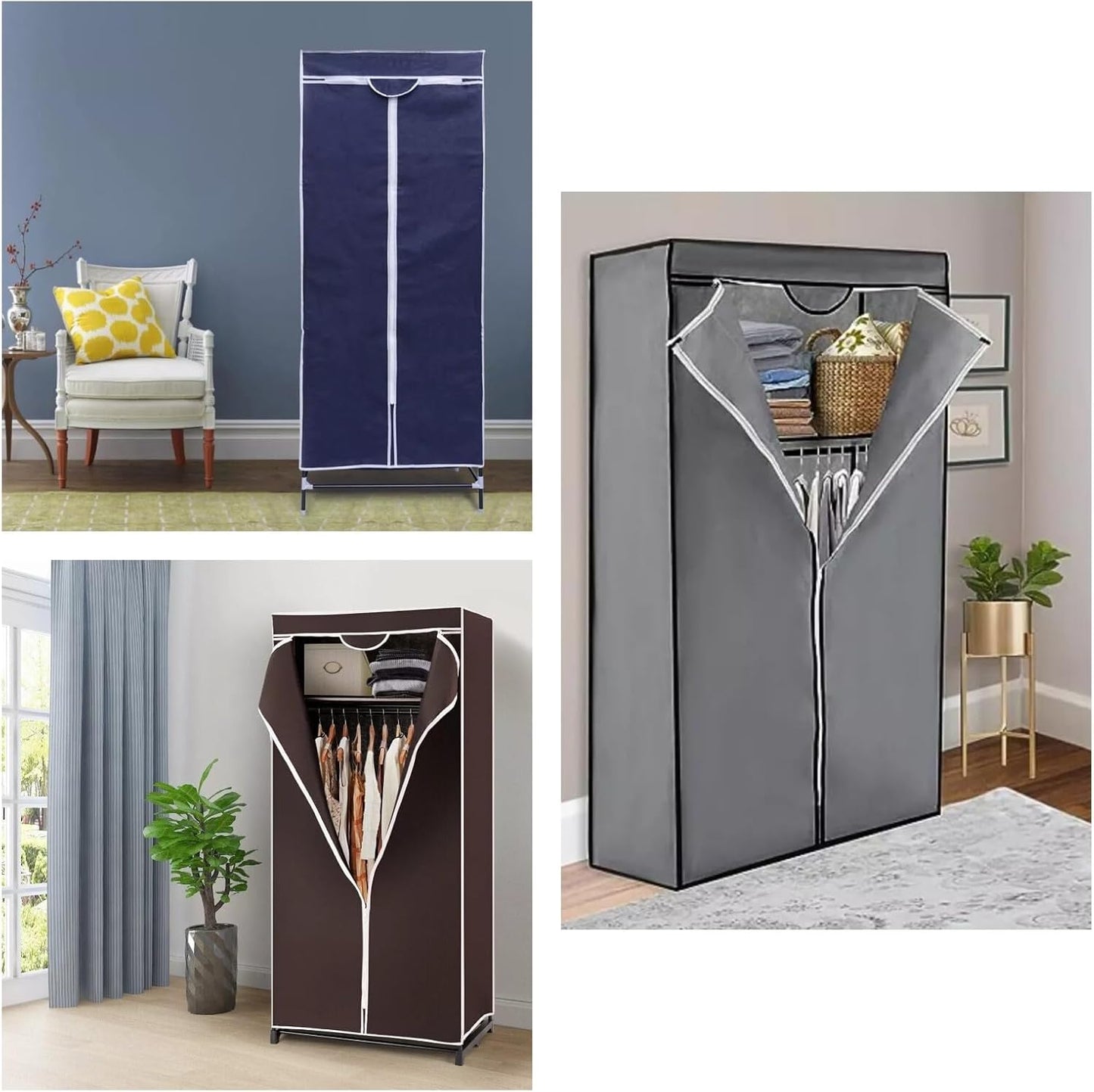 Wardrobe Storage Organizer – Breathable Nonwoven Fabric Closet with Zip Closure, Sturdy Metal Frame, Space-Saving Design for Dust-Free Textile Storage, Blue, 75 x 150 x 50 cm