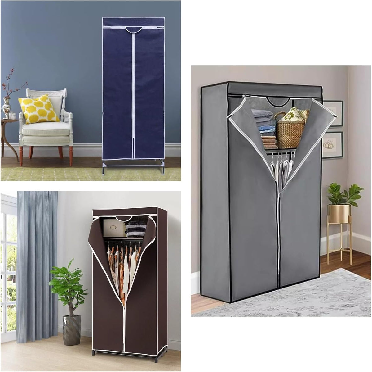 72 Pieces Wardrobe Storage Organizers (Breathable Nonwoven Fabric Closet with Zip Closure – Sturdy Metal Frame – Space-Saving Design for Dust-Free Textile Storage – Blue – 75 x 150 x 50 cm)