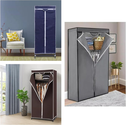 Wardrobe Storage Organizer – Breathable Nonwoven Fabric Closet with Zip Closure, Sturdy Metal Frame, Space-Saving Design for Dust-Free Textile Storage, Blue, 75 x 150 x 50 cm