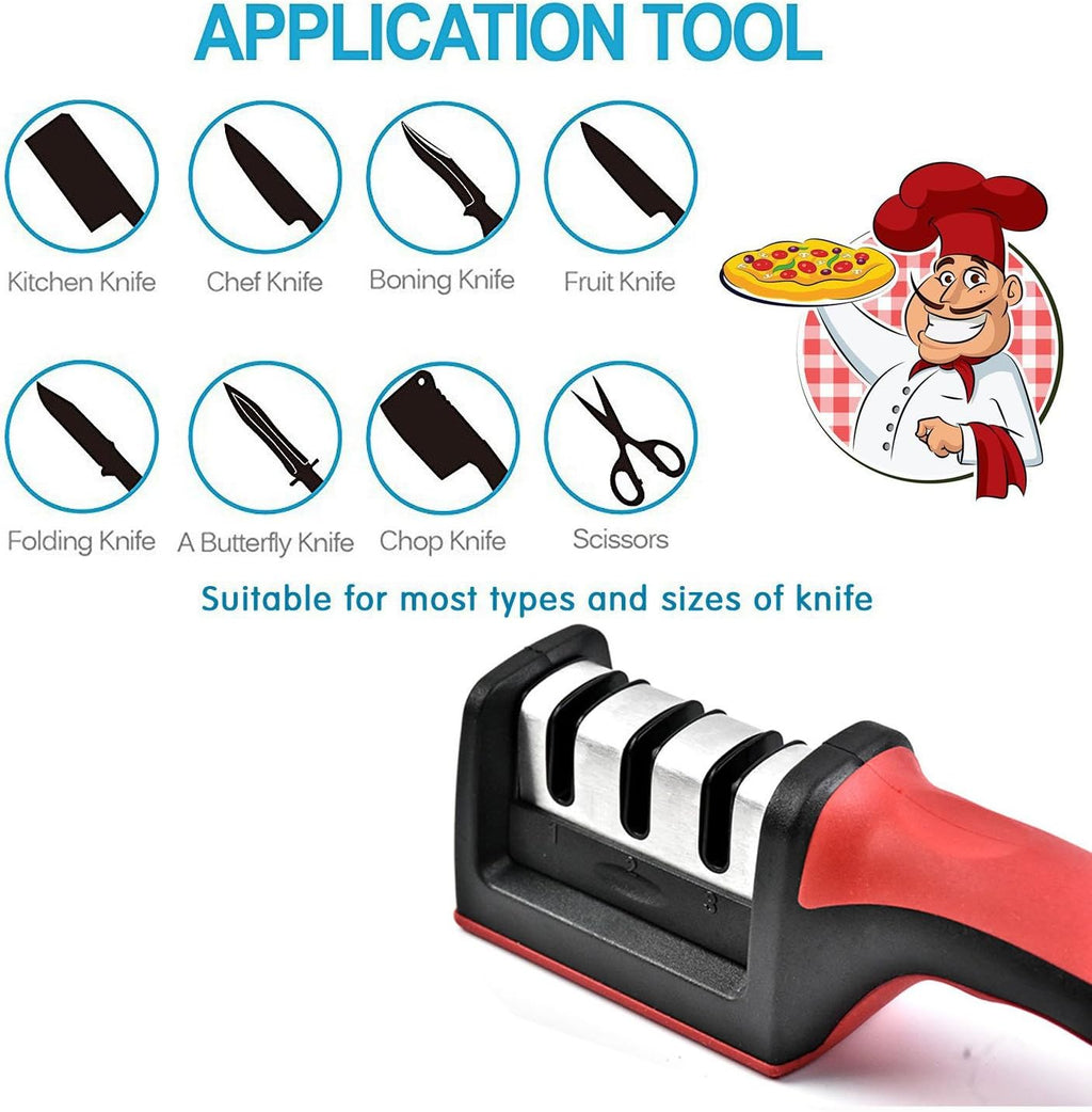 120 Pieces Knife and Scissor Sharpeners (3 Stage – 3-in-1 – Non-Slip Grip – For Knives – Red)