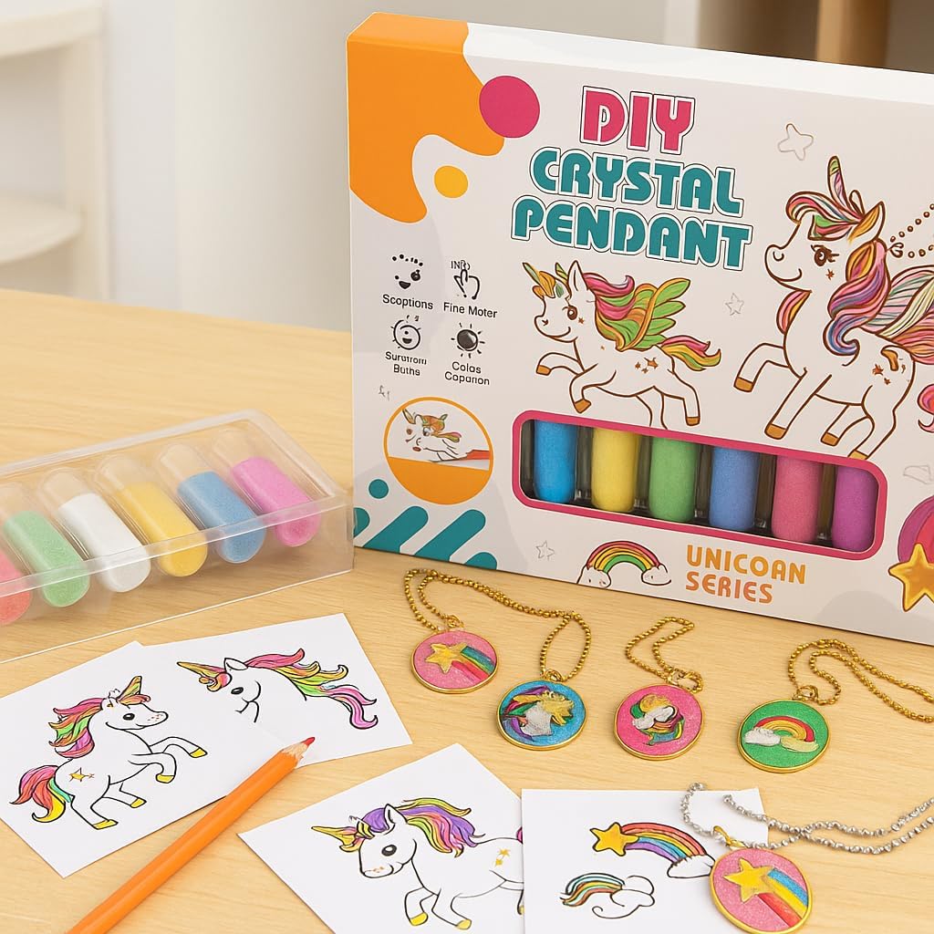 96 Pieces Unicorn Theme 6 Pendant Making Sets For Kids With Window Art Paint Non-Toxic Paint With Brushes