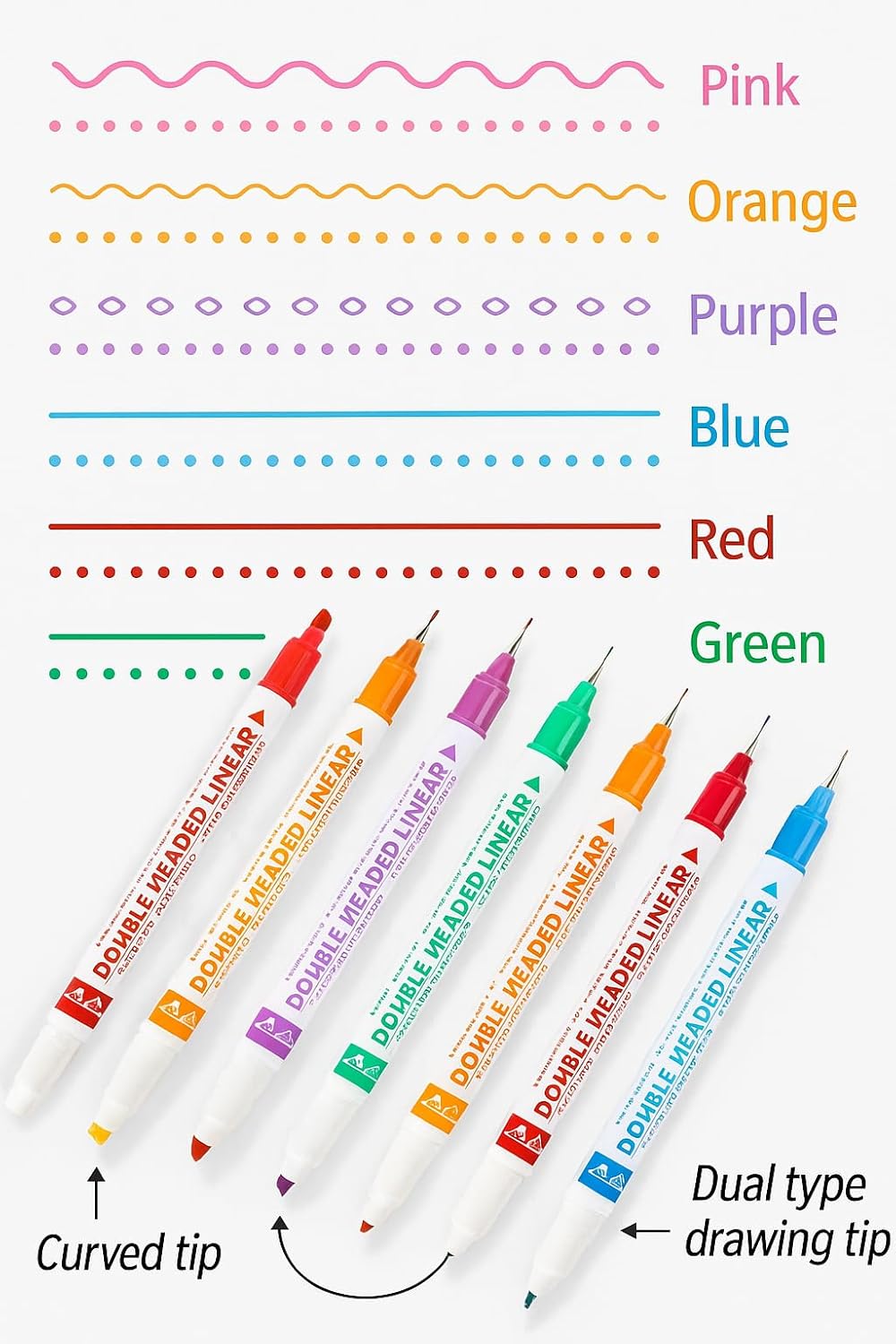 6 Piece Curved Two Side Highlighter, 15.2cm Assorted Colors