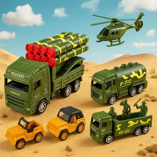 Premium Military Toy Set for Kids - Includes Soldiers, Trucks, Rocket Launchers, Infantry Carrier, and Helicopter - Durable Plastic Army Playset
