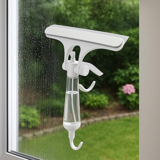 Squeegee for Shower Glass Door, 10 Inch Multi-Purpose Silicone Squeegee, White & Blue, for Window, Car Windshield, Bathroom Glass Doors and Tile Cleaning, Includes Adhesive Hook