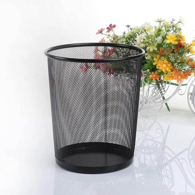 Fitto Black Metal Waste Bin - Durable & Stylish Trash Can for Home, Office & Bathroom | Rust-Resistant, Easy-Clean Design | Compact Round Metal Garbage Bin for Indoor Spaces