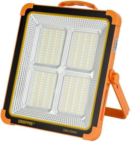 Fitto Rechargeable LED Work Light with Solar Panel, Portable Outdoor Floodlight with USB Charging & Waterproof Design, Adjustable Brightness for Camping, Emergency, Garage, and Job Site Lighting