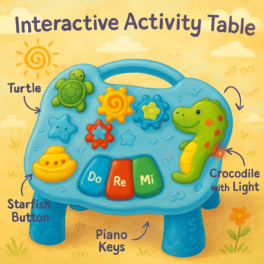 72 Pieces Baby Toys 2 In 1 Musical Learning Tables with Fun Ocean Characters (Lights and Sounds For Baby and Toddler Toys – Learning Table For Baby – Blue)