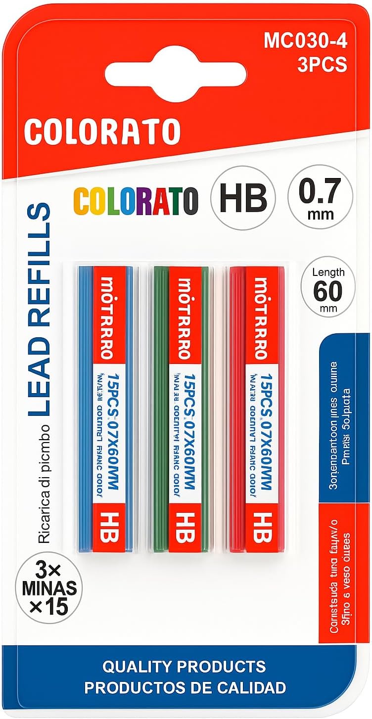 Lead Refills Colour 3 Pack HB 0.7mm 60mm Height for Mechanical Pencils