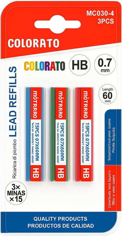 Lead Refills Colour 3 Pack HB 0.7mm 60mm Height for Mechanical Pencils