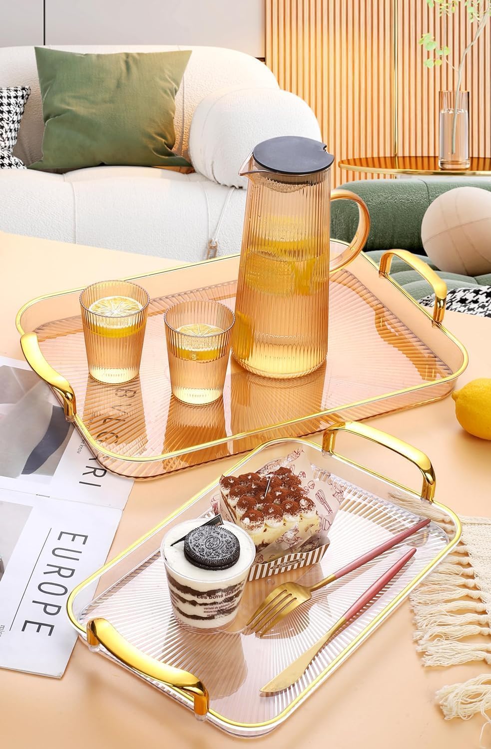 72 Pieces Clear Acrylic Serving Tray Sets with Handles - Stylish Home and Office Decor in Gold (Perfect for Entertaining – Organizing – and Serving)