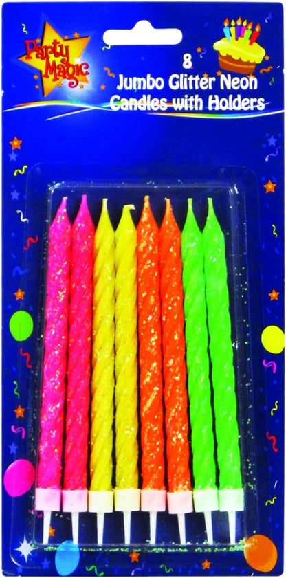 Party Magic 8 Jumbo Glitter Candles – Birthday Party Decor, Sparkling Event Candles, Glitter Celebration Candles