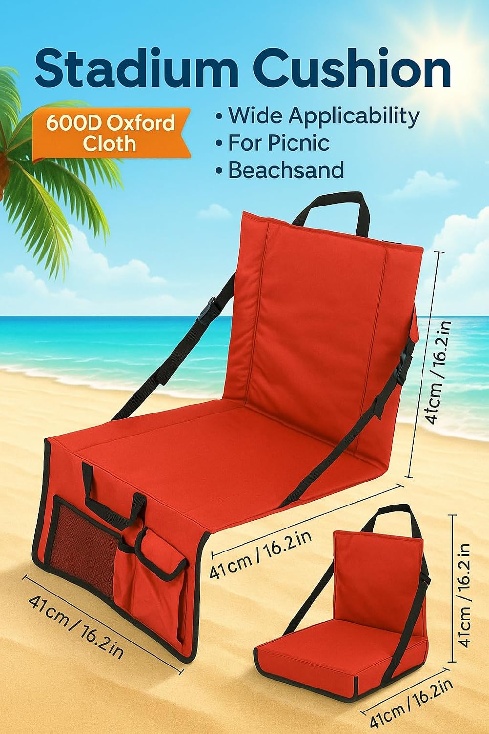 72 Pieces Stadium Cushions (600D Oxford Cloth – Wide Applicability – For Picnic Sandbeach – Red)