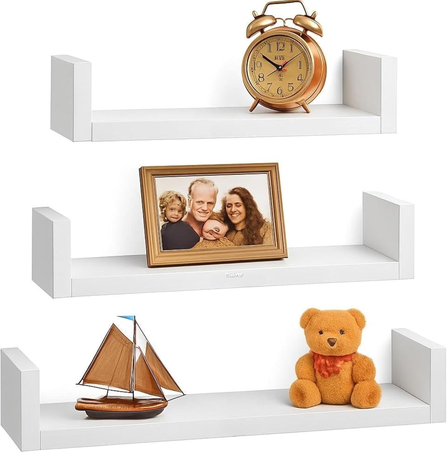 C-Shape Wall Shelves Set of 3, White Square Edge Floating Shelves