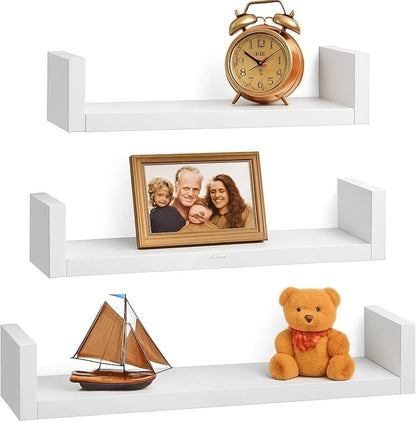 C-Shape Wall Shelves Set of 3, White Square Edge Floating Shelves