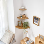 96 Pieces Corner Shelf Wall Mounts (12inch – Oak Wood – Floating – Round End – Small Corner Nightstand – Plant Shelf – For Kitchen Living Room Bedroom)