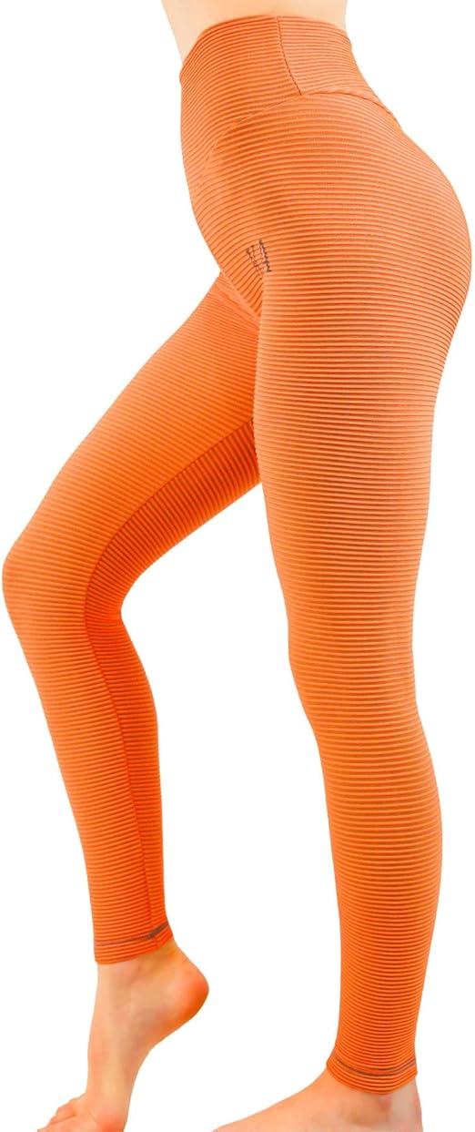 Fitto Striped Capri Leggings - High Waisted Workout Gym Yoga Scrunch Butt Pants for Women (Medium, Orange)