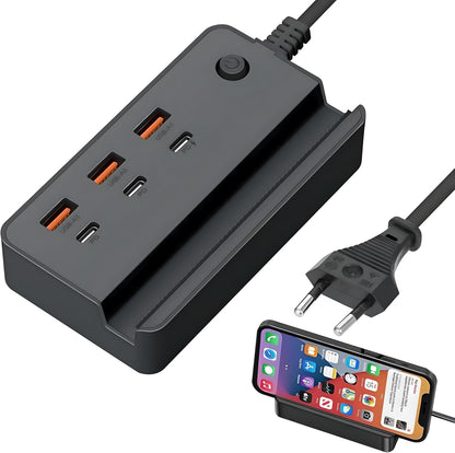 2-in-1 Multi-USB Charging Station Desktop Power Strip with 3 USB Ports & 3 Type C Ports 35W