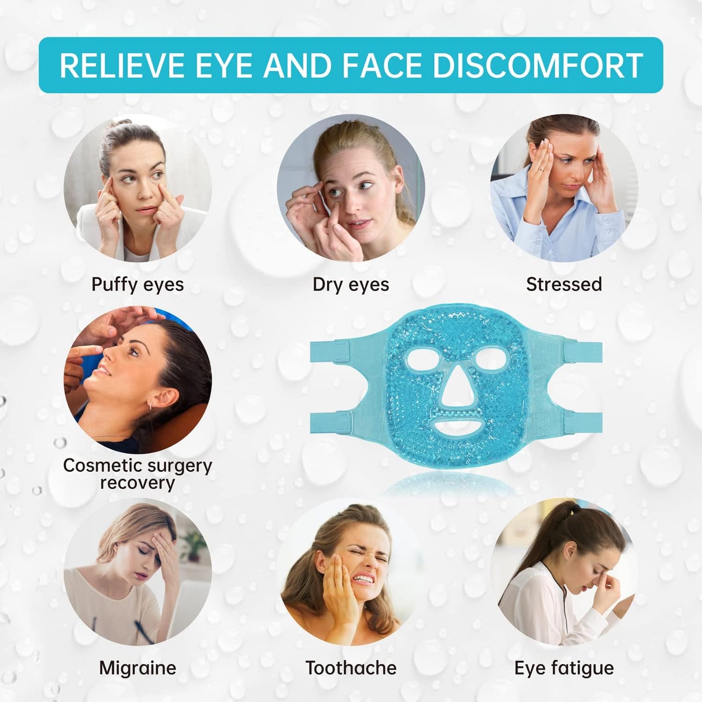 Cold Face Eye Mask Ice Pack - Reusable Gel Beads Cooling Compress for Puffy Eyes, Dark Circles, Sinus Relief, Face Puffiness Reduction, Hot & Cold Therapy for Relaxation, Pain Relief