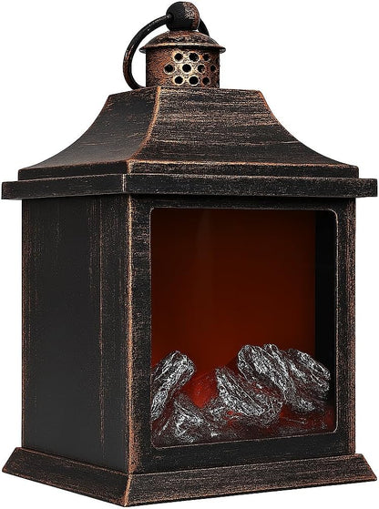 Fireplace Lanterns, Romantic Night Light Fireplace Effect, Cozy Decorative Light, Battery Operated LED Flame Lanterns, Indoor/Outdoor Ambiance Light for Home,Patio, Bedroom,Firewood Glow Lantern