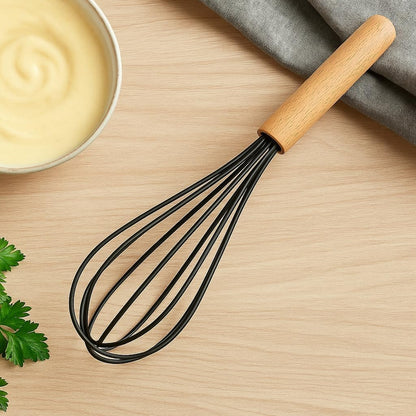 Silicone Egg Beater Hand Whisk Mixer – Nylon Head, BPA-Free, Non-Stick Kitchen Whisk with Wooden Handle – Durable, Heat-Resistant, Easy-to-Clean Whisk for Baking, Cooking, and Blending