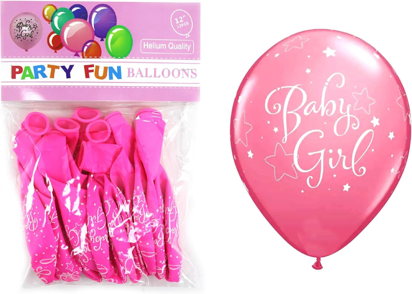 Baby Girl 12 Inch Balloons - 12 Pcs Per Card for Party Decor