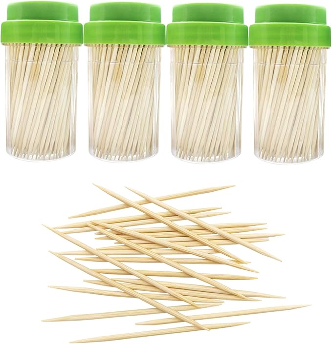 Fitto Bamboo Toothpicks - Pack of 4, Eco-Friendly, Natural Wood Toothpicks for Parties, Catering, & Everyday Use