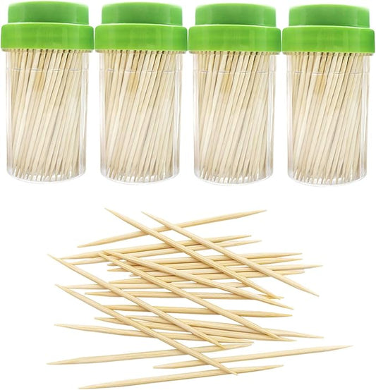 Fitto Bamboo Toothpicks - Pack of 4, Eco-Friendly, Natural Wood Toothpicks for Parties, Catering, & Everyday Use