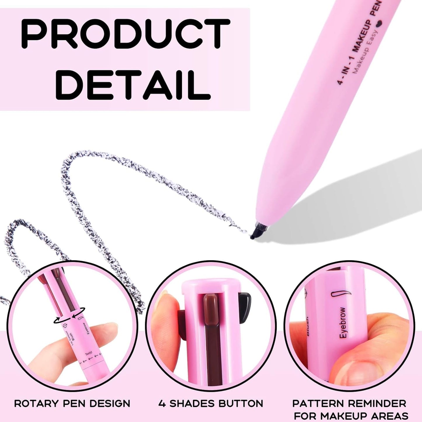 4 in 1 Makeup Pen Set, Eyebrow Pencil, Eye Liner, Lip Liner, Highlighter, Waterproof Lip Color, Beauty Tool, 03#, for Women, for Travel