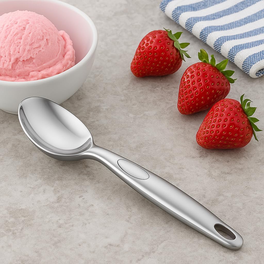 Oval Ice Cream Scoop - Premium Stainless Steel, Ergonomic Handle, Non-Stick Design, Perfect for Scooping Hard Ice Cream, Melon, Sorbet, Cookie Dough, Dishwasher Safe