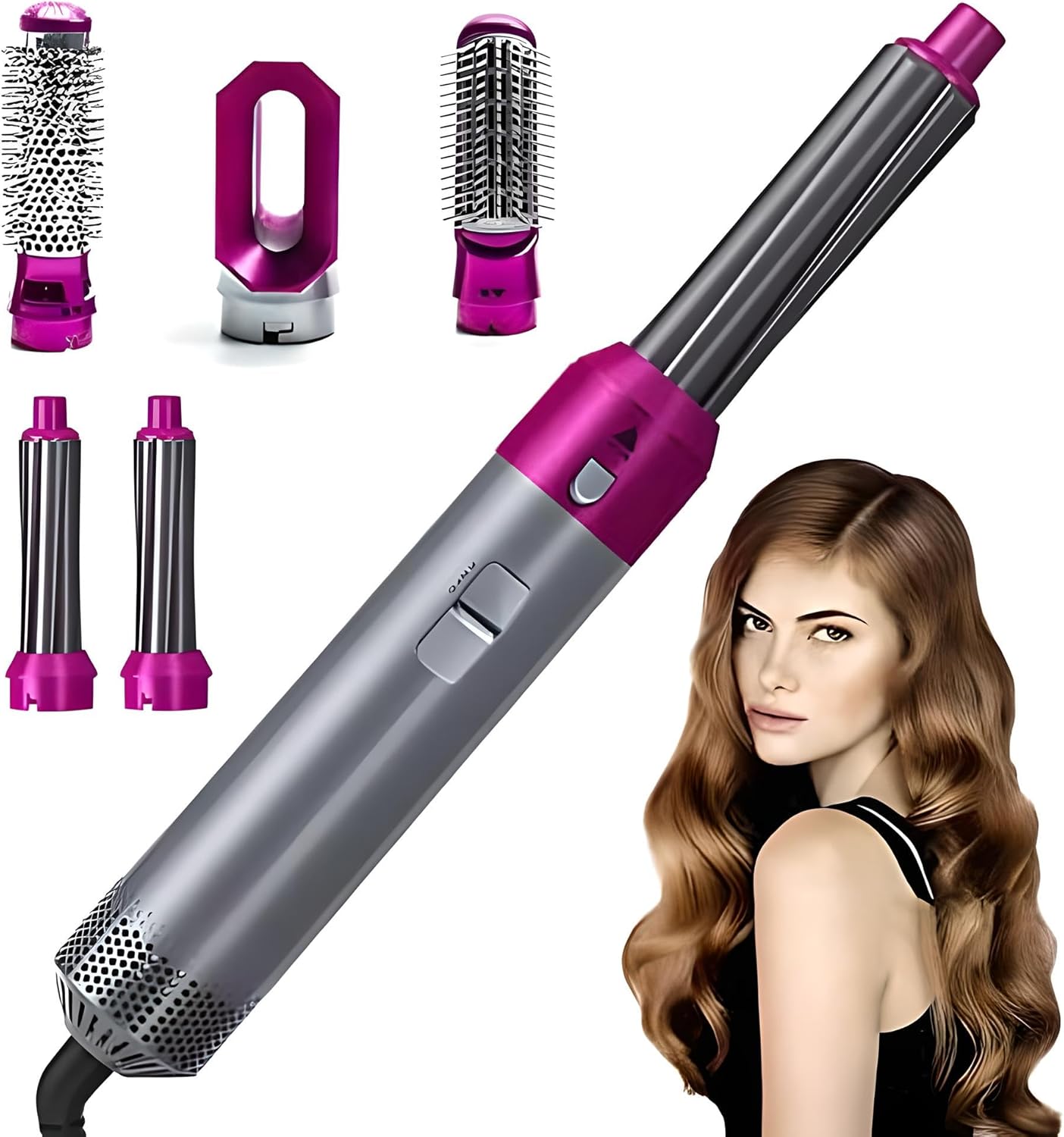 60 Pieces Air Brushes (Hair Dryer Brush – 5 in 1 Anion Hair Styler Set – Interchangeable Heads – Professional Hairdressing Tools – for All Hairstyles – Blow Drying – Volumizing – Straightening – Curling)