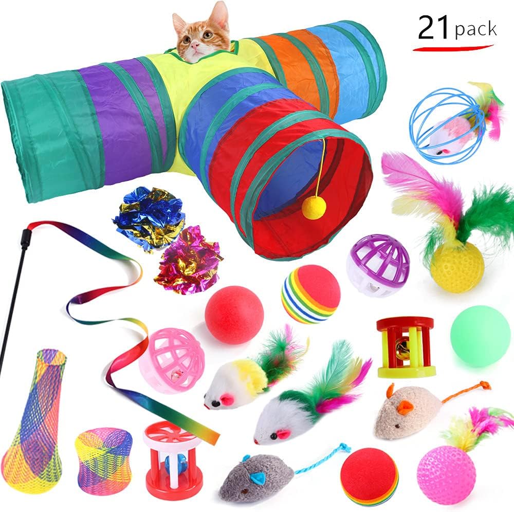 72 Pieces Cat Toys (Assorted Multi-Color Plush Toys for Cats pack of 21)