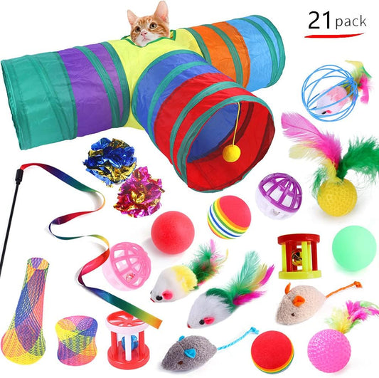 Cat Toy – Assorted Multi-Color Plush Toys for Cats pack of 21