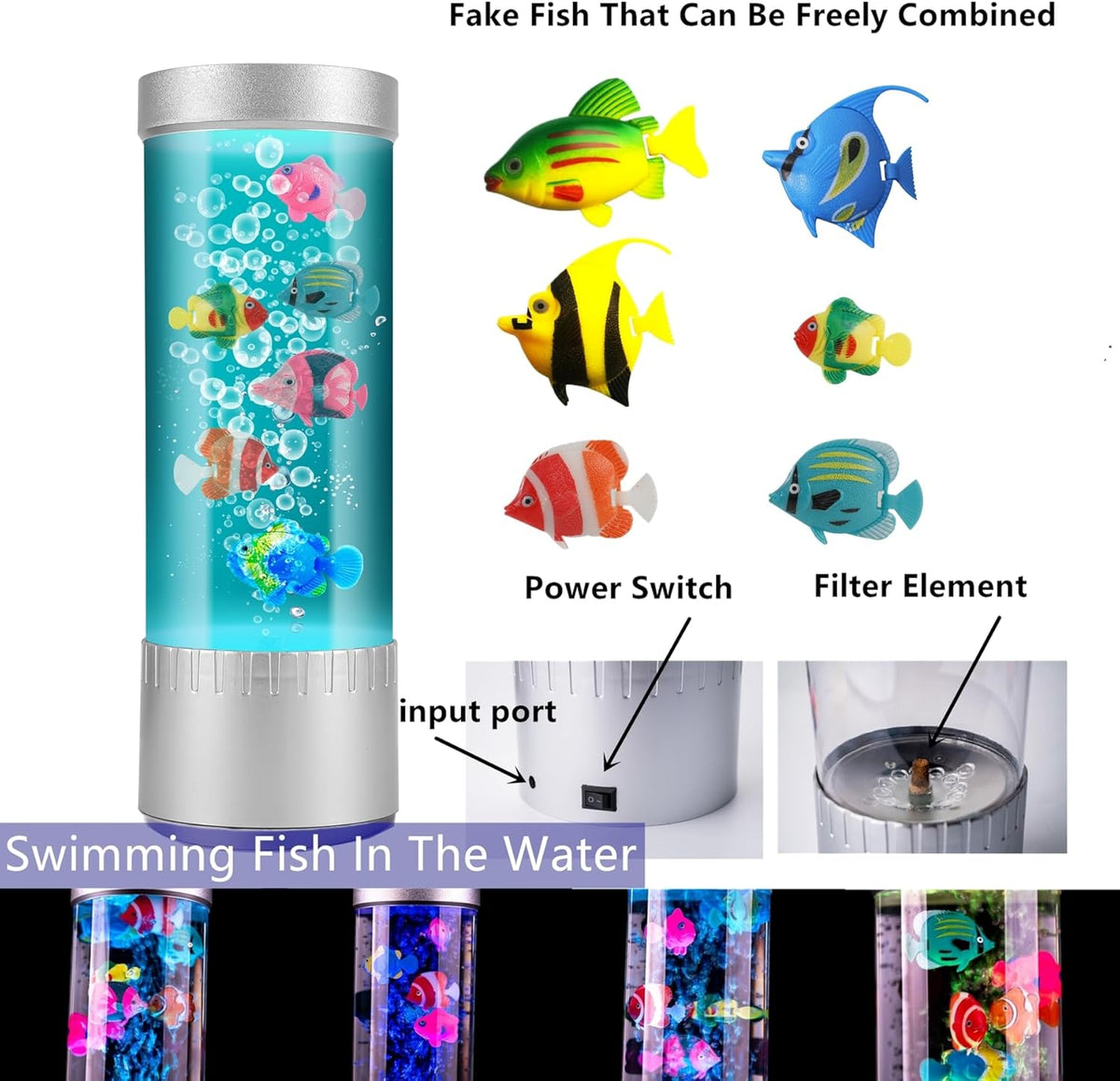 72 Pieces Bubble Fish Lamp - Colorful LED Aquarium Nights (Ocean-Inspired Tank with Moving Fish – Ideal for Home Décor – Bedroom – Office – Relaxation – and Gift Ideas)