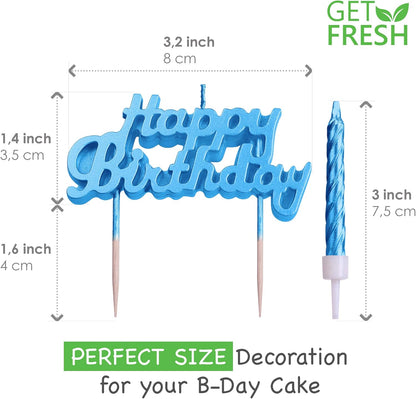 Blue Birthday Cake Candles Set, 10-Pack Spiral & Happy Birthday Letter Candles for Cake & Party Decoration