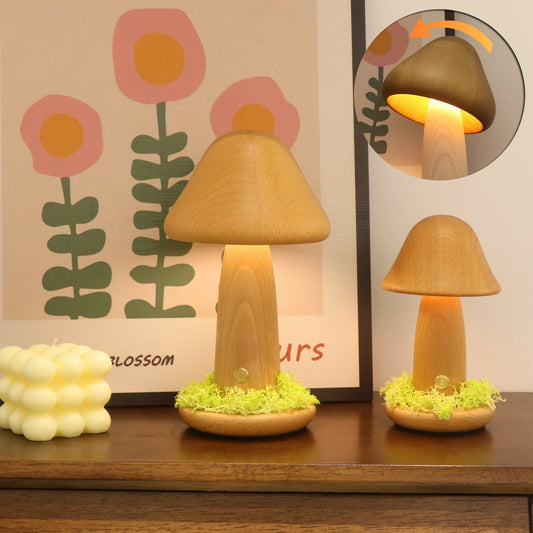 Eco-Friendly Mushroom-Shaped Wooden Lamp