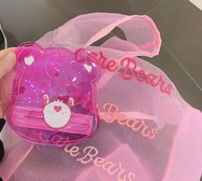 Eco-Friendly Reusable Shopping Bags with Bear Pouches - Purple, Pink, Blue