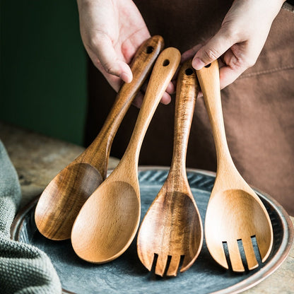 Eco-Friendly Wooden Kitchen Utensils Set - Sustainable & Biodegradable