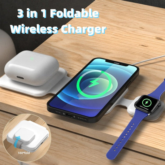 Foldable 3-in-1 Wireless Charging Station for Multiple Devices