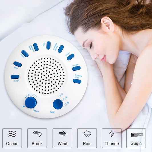Portable white noise machine with blue buttons for stress relief and sleep improvement