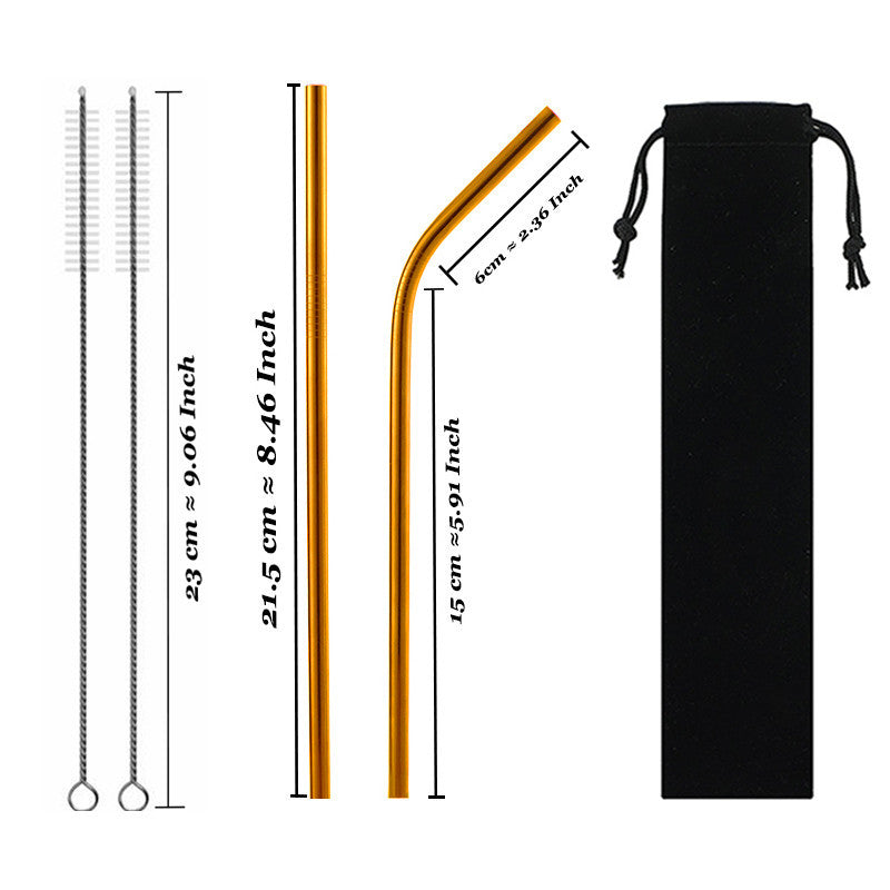Eco-Friendly Reusable Stainless Steel Metal Straws Set with Cleaning Brushes